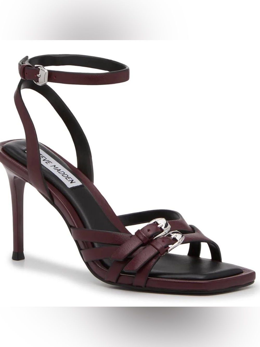 Steve Madden Karter Wine Leather Ankle-Strap Stiletto Sandal
